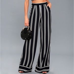 Lulu's Black and White Striped Wide Leg Pants